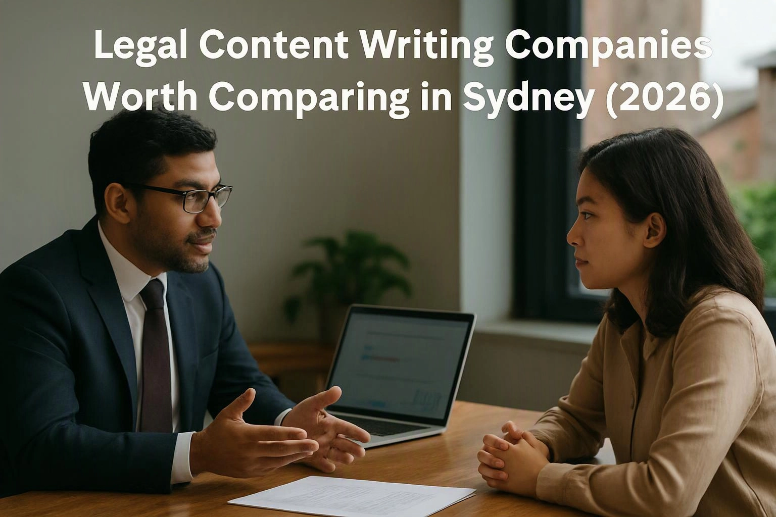 Wide establishing view of a consultation involving two people